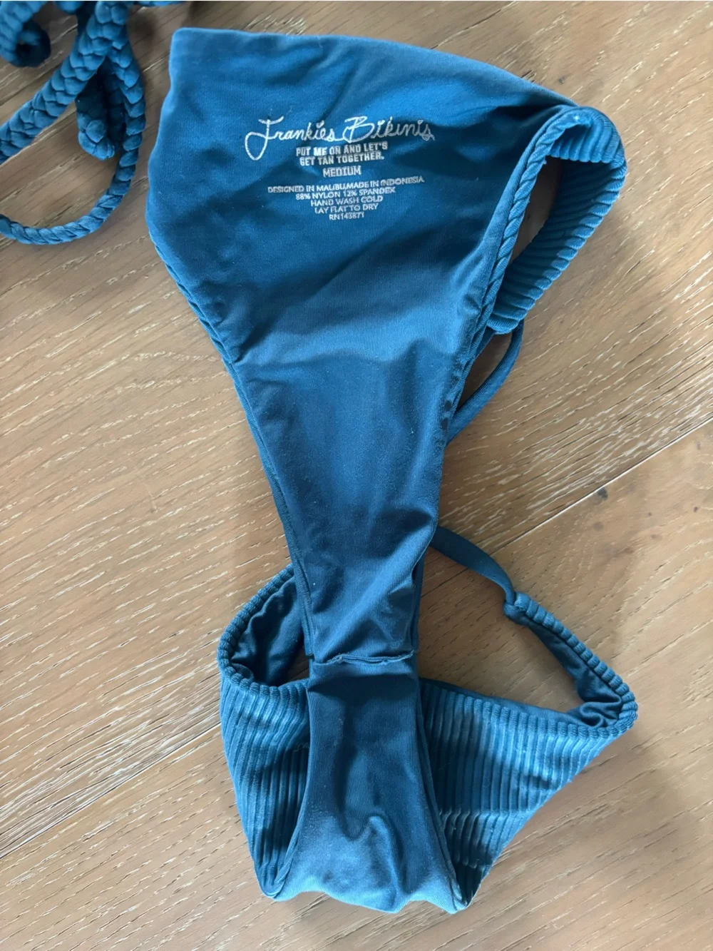 Frankie's Bikini Willa Top & Thong Bottom Set Deep Sea Blue Ribbed Swim Swimsuit
